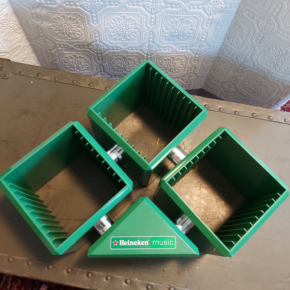 Rare Vtg Heineken Music Green CD Storage Rack 3 Section Media Organizer Holder